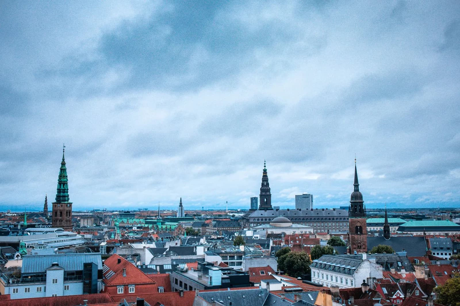 A wide view of a European city skyline